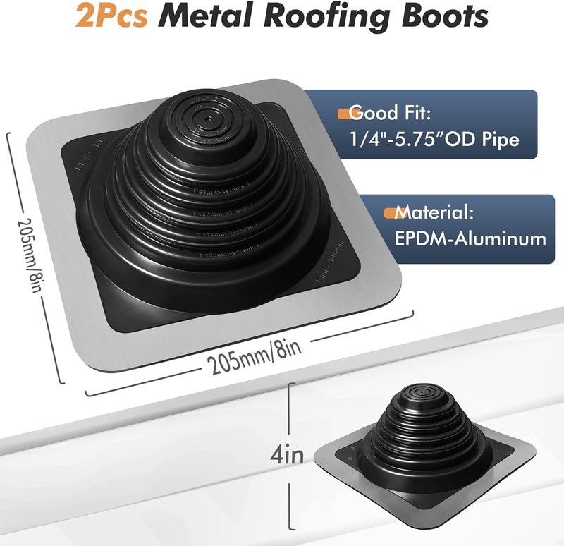 ACNOYEL #3 Metal Roof Vents Flashing, Roofing Boots Kit for Houses Fits Pipe Od 1/4" to 5-3/4", Epdm Flexible Roof Jacks for Roofing, Roofing Screws & Hex Socket and Scissors Included - 2 Pcs - Image 2